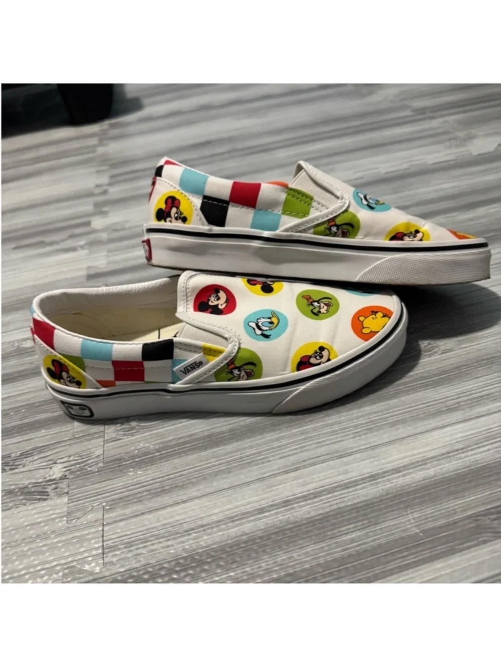 Vans Women’s Slip-On Sneakers - White with Multicolor Disney Characters - Picture 2 of 3